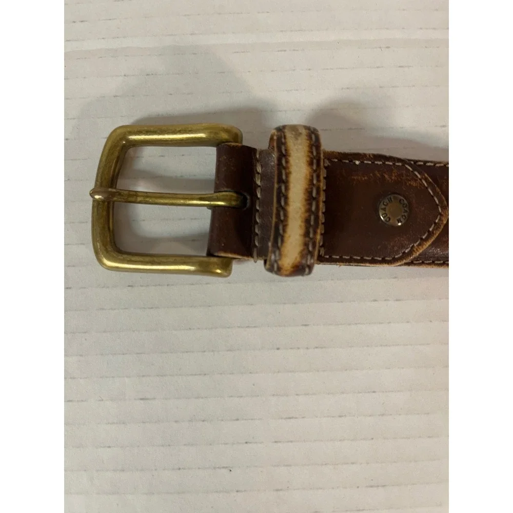 Coach Leather Belt Mens 34 Mahogany Brown‎ Fair Distressed Vintage Brass Buckle